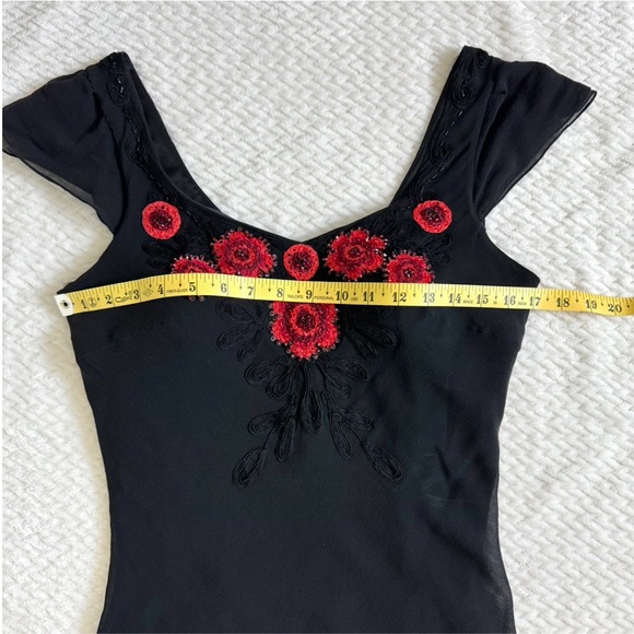 VTG Sue Wong Silk Beaded Embroidered Skirt Top 6 Black Whimsigoth Coquette Dress - Picture 12 of 17